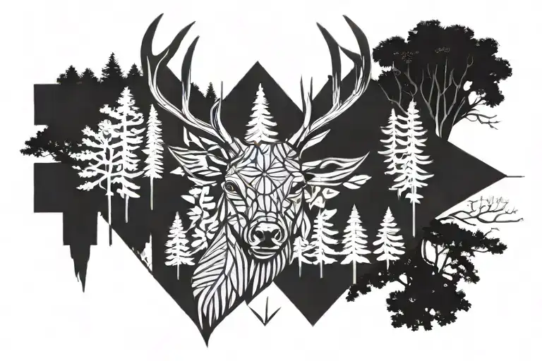 Forest Blackout Symmetrical Geometric Deer Face