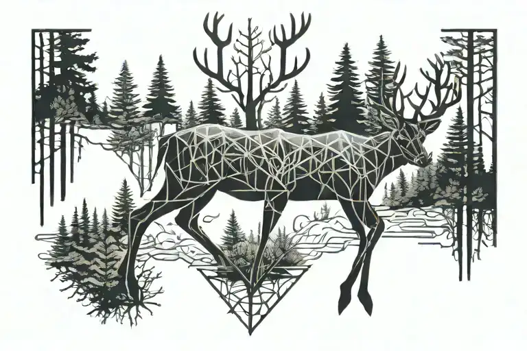Forest Blackout Symmetrical Geometric Deer
