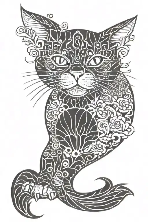 Japan Style Tattoo Of A Cat