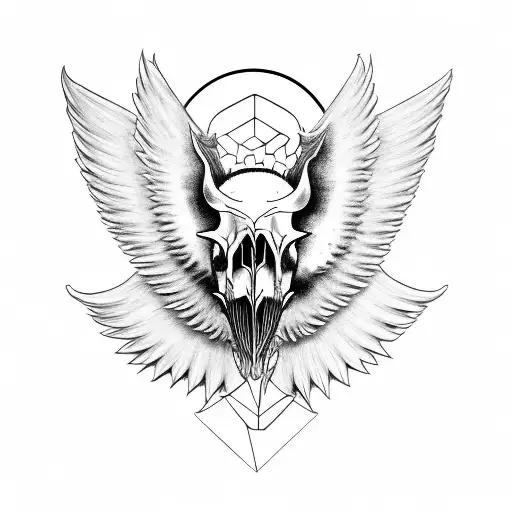 Hog Skull Surrounded By Wings Side Profile