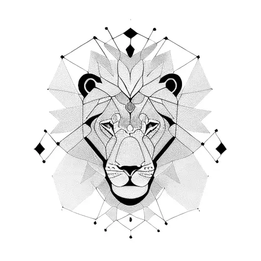 A Blackwork Tattoo Of A Lion Composed Of Abstract Geometric Patterns