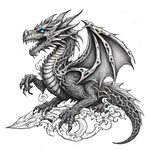 Dragon Shooting Flames With Blue Eyes And Armor