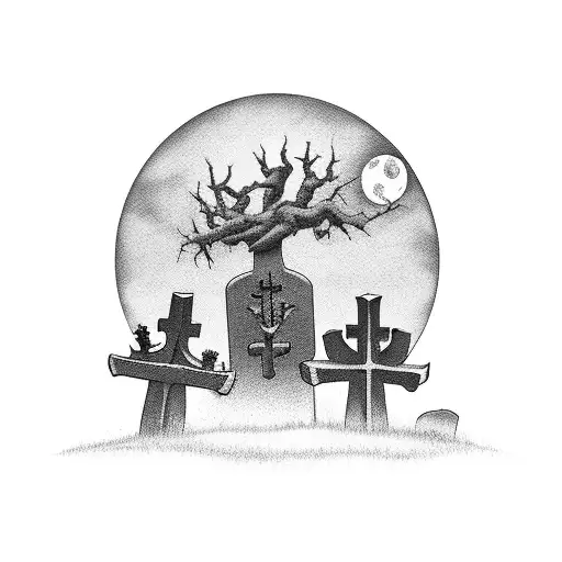 A Haunting Graveyard Scene With Tombstones And A Full Moon