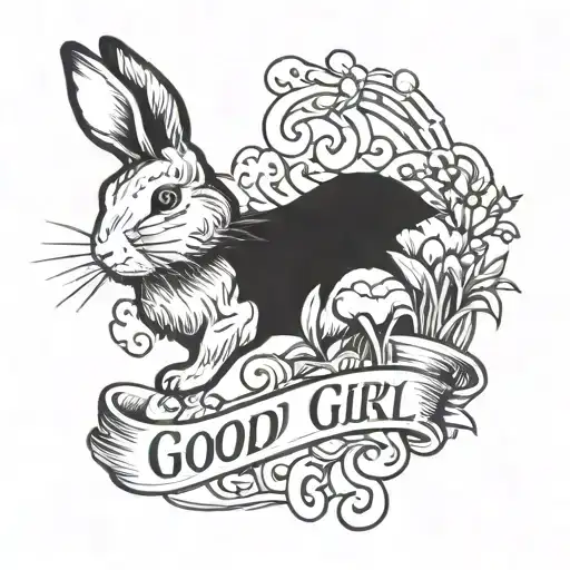 A Bunny Tattoo With The Word Good Girl Or Good Little Bunny
