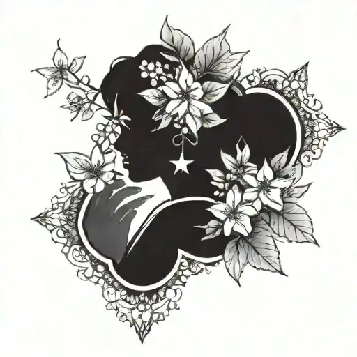 Ananya's Silhouette With Cherry Flowers And Stars In The Background