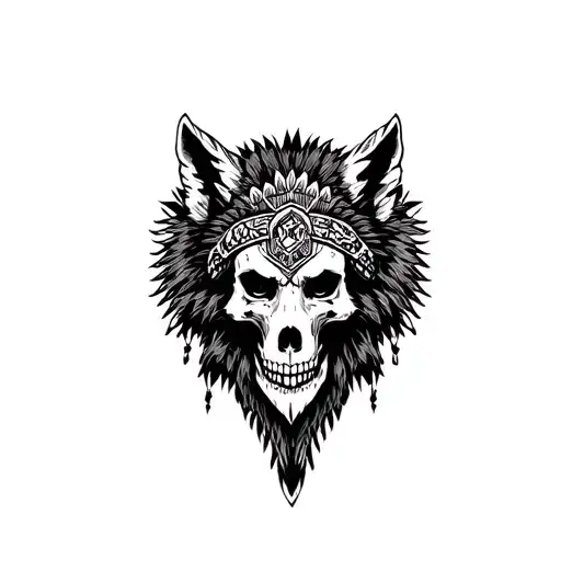 Skull Wolf And Chief Head Dress