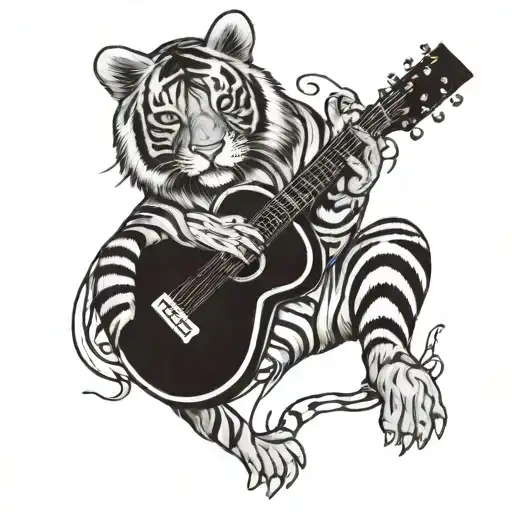A Tiger Playing A Guitar Surrounded By Musical Notes