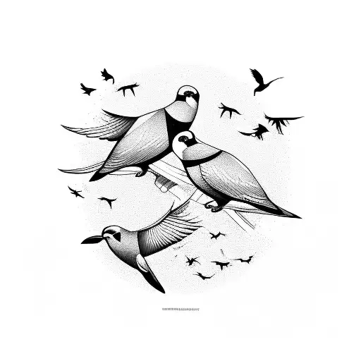 A Sheet Music Composition Morphing Into A Flock Of Birds In Blackwork