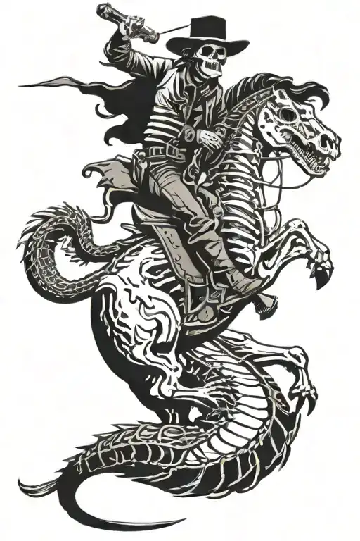 Skeleton Cowboy Riding A Skeleton Horse Wrangling A Skeleton Alligator