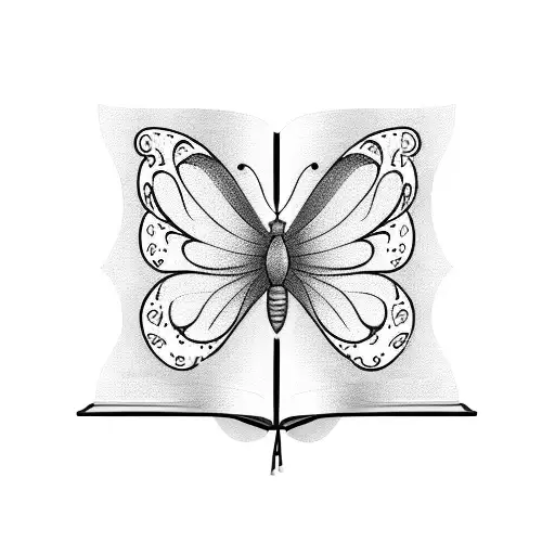 A Butterfly Emerging From A Book In Blackwork Style