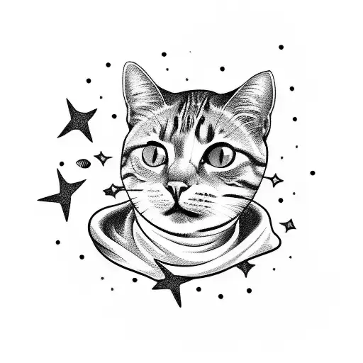 Cat Playing With Stars On The Moon