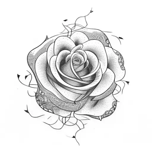 A Blackwork Tattoo Of A Rose Intertwined With A Lion's Mane