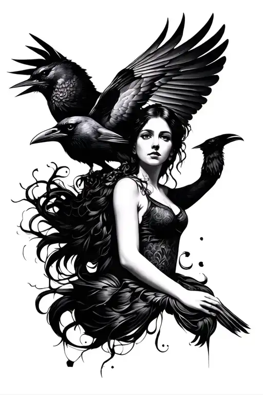 Lady Portrait With Raven Perched