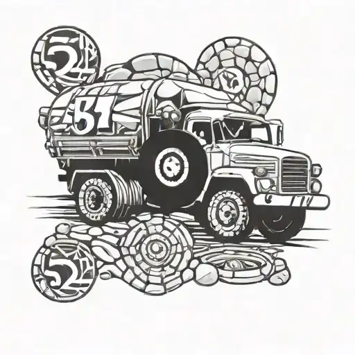 Tatra Truck Parked One Wheel On Stone With Big Numbers 52 On Background