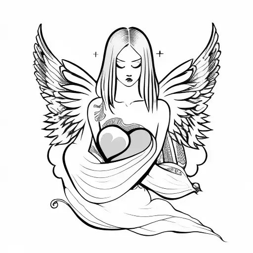 A Sensual Silhouette With Angel Wings Embracing A Heart