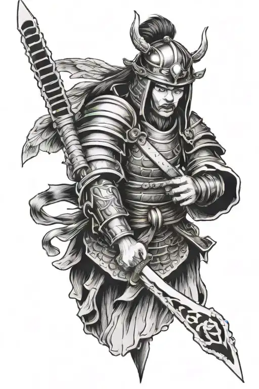 A Tattoo Design Of A Samurai Warrior With Wings Resembling An Angel