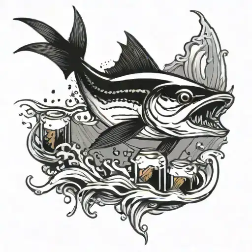 Marlin Jumping Out Of Water With Beer Can On Beak