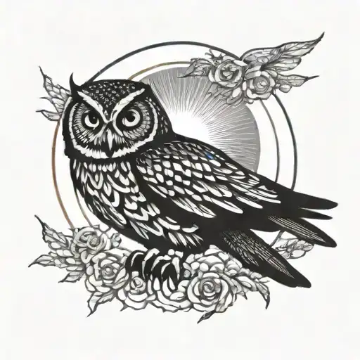 A Owl In Front Of Sun Rising