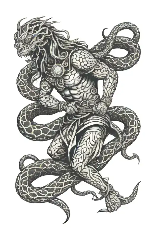 Warrior Covered In Snakes Intertwined
