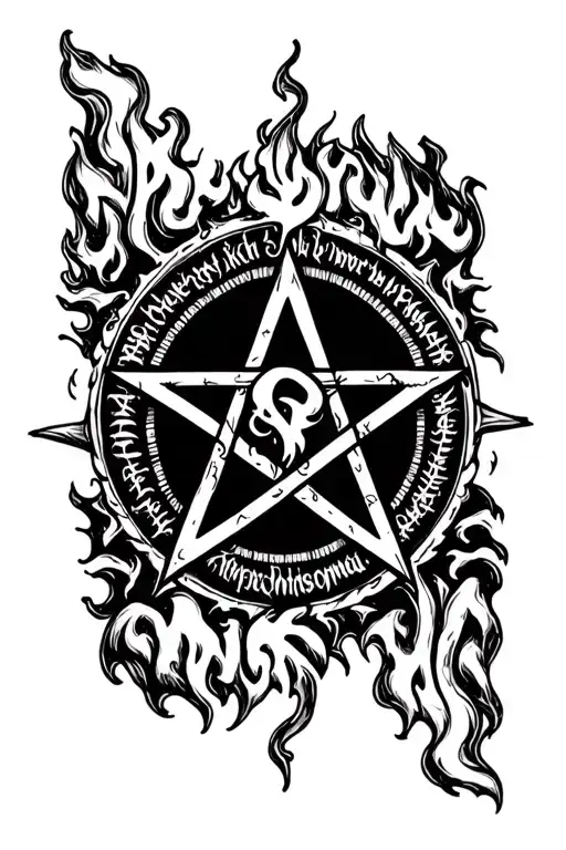 Lettering Deevil King 666 Pentagram Fire