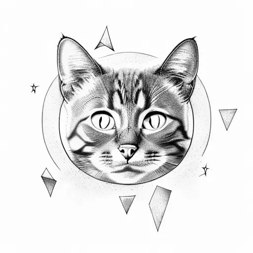Mischievous Cat Playing With Stars With Its Paw On The Moon