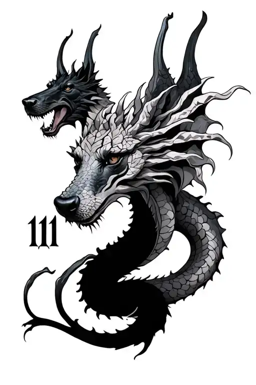 Gray Wash Long Hydra Dragon With Doberman Heads And Number 11