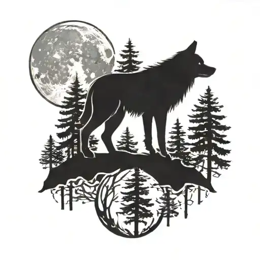 A Silhouette Of A Wolf Howling At The Moon In A Forest Setting