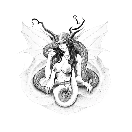 Succubus Surounded By A Snake