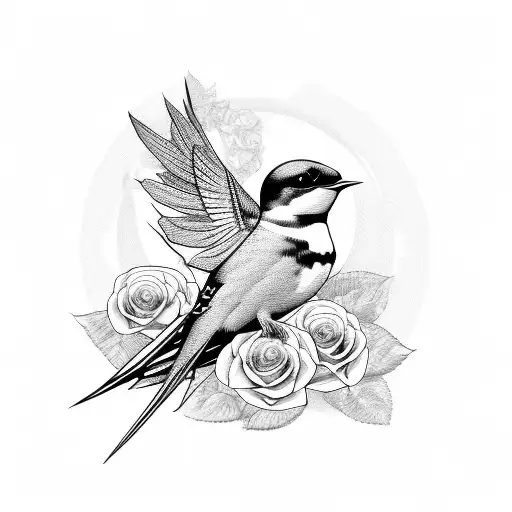 Swallow Bird With Roses