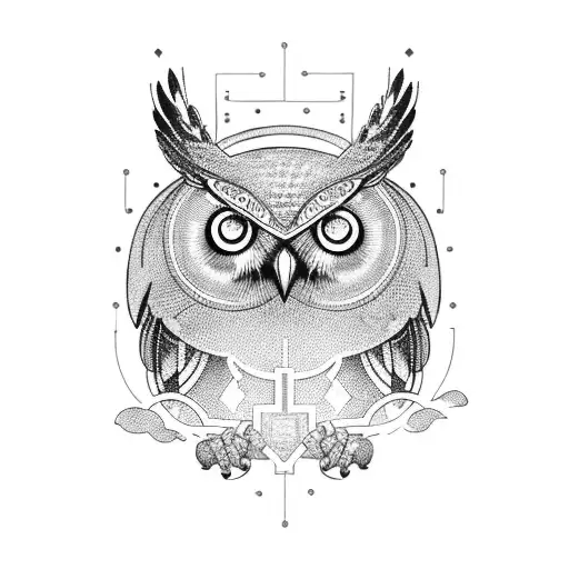 An Abstract Representation Of A Circuit Board With An Owl Perched On Top