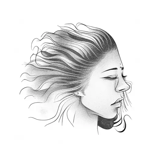 Silhouette Of A Girl Crying With Her Hair Blowing In The Wind While Sitting Under A Tree