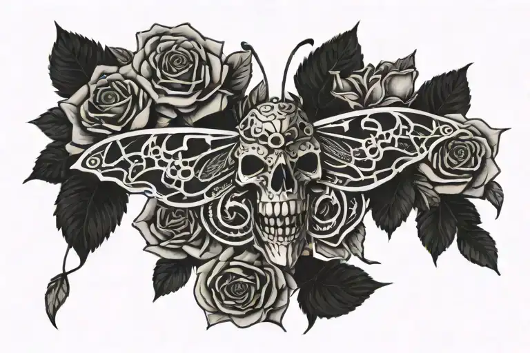 Skull Moth With Roses