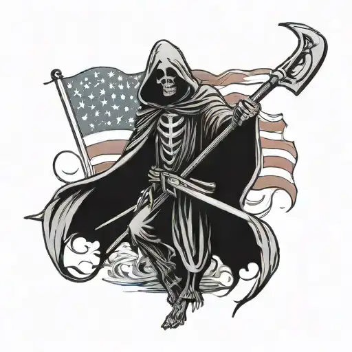 American Flag With Grim Reaper Holding A Scythe