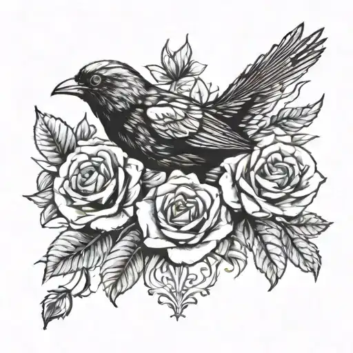 Bird And Roses With Roman Numerals Underneath