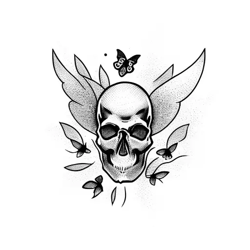 Skull With Butterflies Coming Out Of The Skull