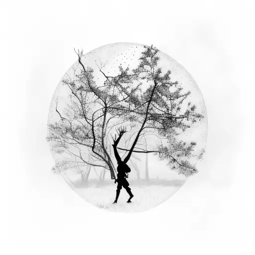 A Silhouette Of A Soldier Finding Solace Within The Branches Of A Tree