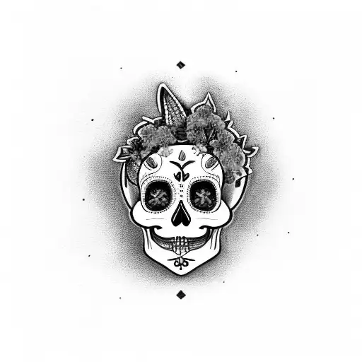 Day Of The Dead Skull Surrounded By Fuchsia Bougainvilleas