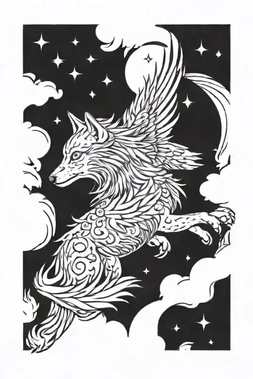 2 Phoenix Rising With A Wolf Howling At The Stars Forming