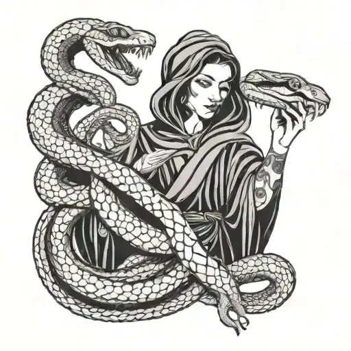 Robed Woman Holding A Snake Wrapped
