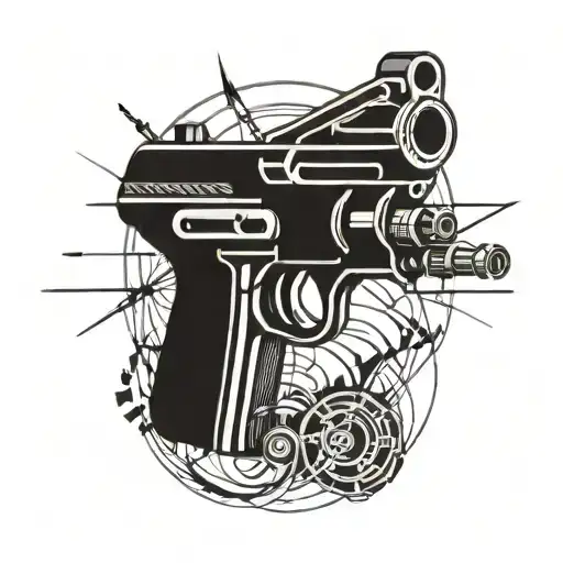 A Stylized Gun With Intricate Power Lines Running Through It