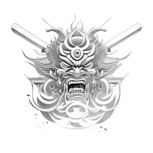 Japanese God Susanoo Face With Katana