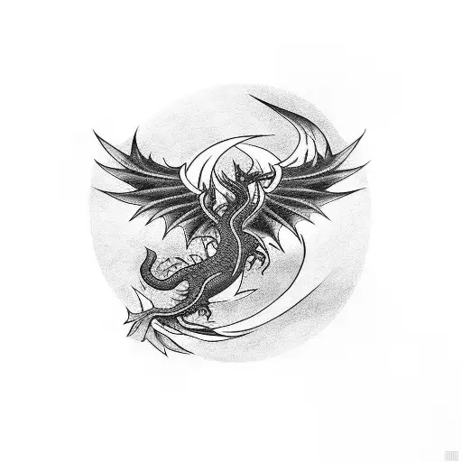 A Black Dragon And A Phoenix Flying Together