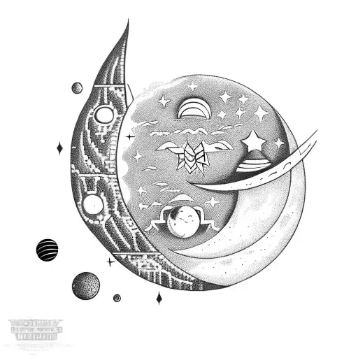 Moon And Stars With Ufos With Aliens Around