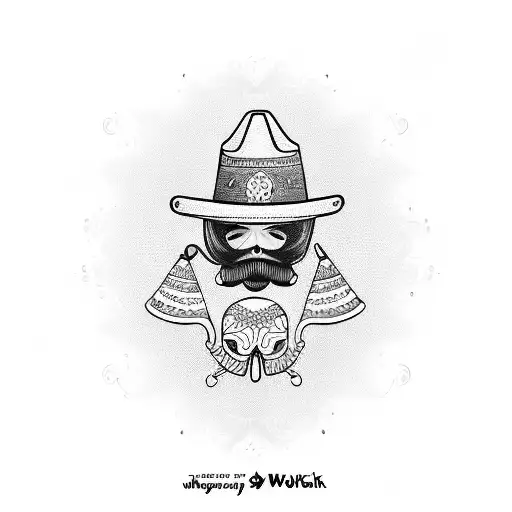 A Blackwork Tattoo Of A Mexican Party Scene With Sombreros And Maracas