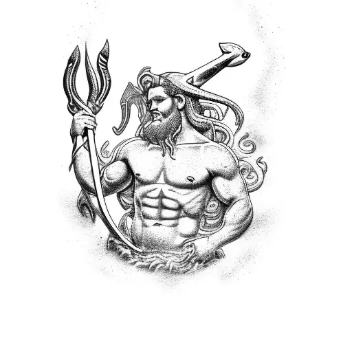 God Poseidon With Dolphin And Trident