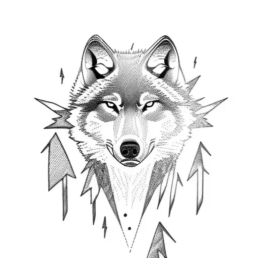 A Majestic Wolf Standing On A Mountain Peak Surrounded By Lightning Bolts