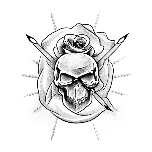 Arrow With Rose And Skull