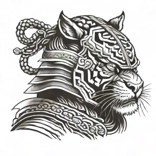 Tiger As A Samurai Warrior With A Samurai Helmet