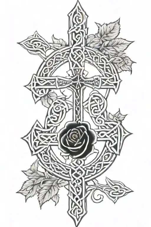 Woman Changed To A Celtic Cross With A Rose Intertwined
