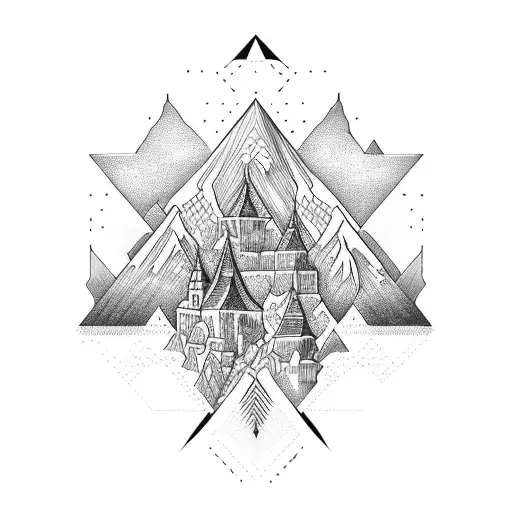 A Mountain Range With Intricate Architectural Structures Nestled Within